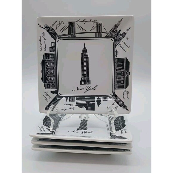 Set of 4 222 Fifth City Scenes Bread Appetizer Plates 5-3/8” New York Landmarks - Picture 1 of 8
